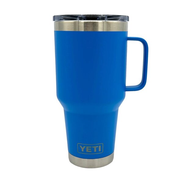 LASER ENGRAVED PERSONALIZATION YETI 30oz. Stronghold Travel Mug in BIG WAVE BLUE - Picture 1 of 2